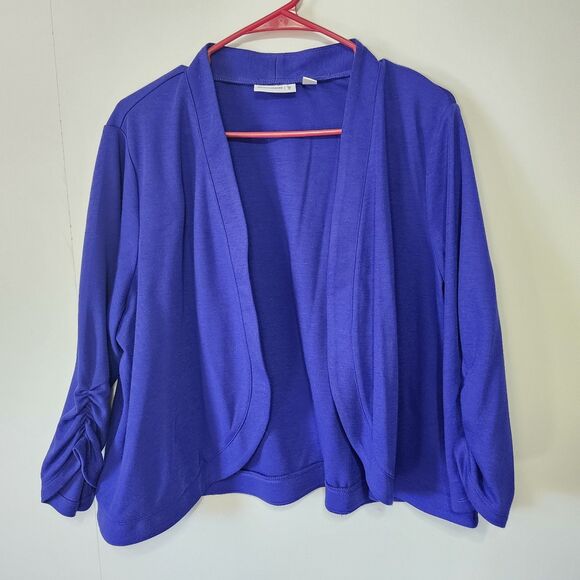 Susan Graver Sweaters - Susan Graver Liquid Knit Royal Blue Open Front Shrug Cardigan 1X